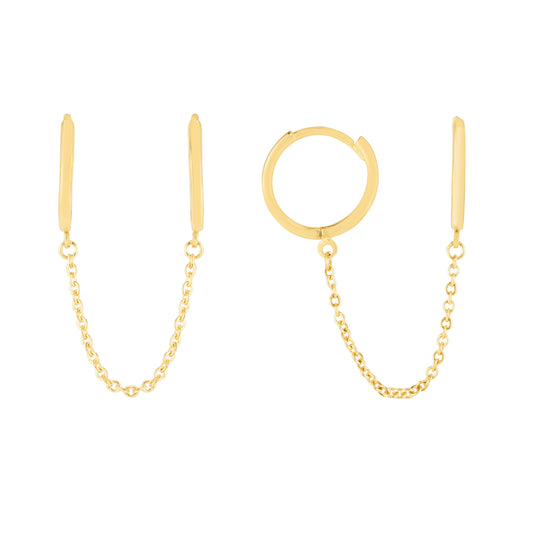Royal Chain 14K Double Pierced Chain Huggies ER13451