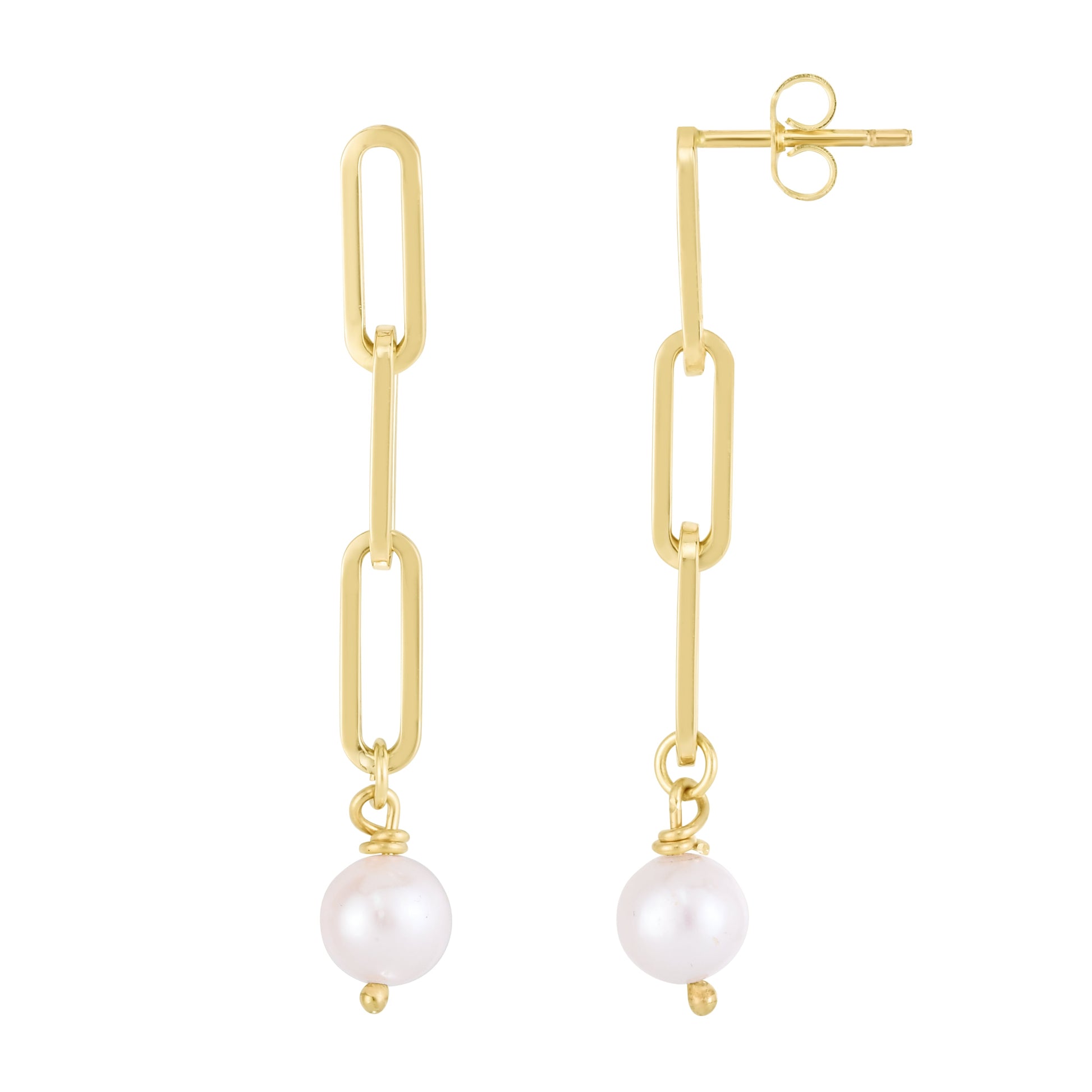 Royal Chain 14K Pearl Paperclip Link Earrings ER13494