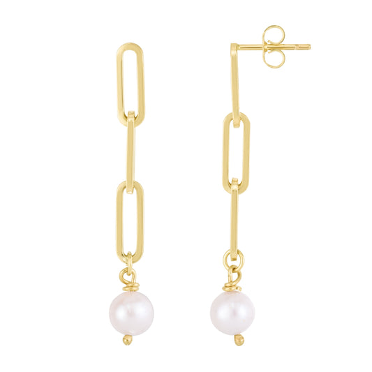 Royal Chain 14K Pearl Paperclip Link Earrings ER13494