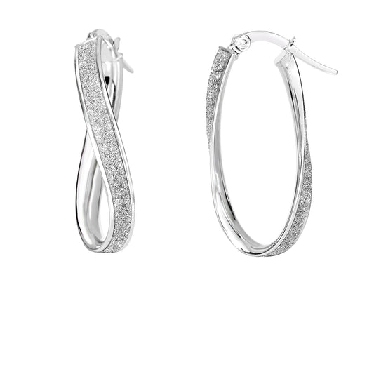 Royal Chain 14K Gold Twisted Oval Glitter Hoop Earring ER2928