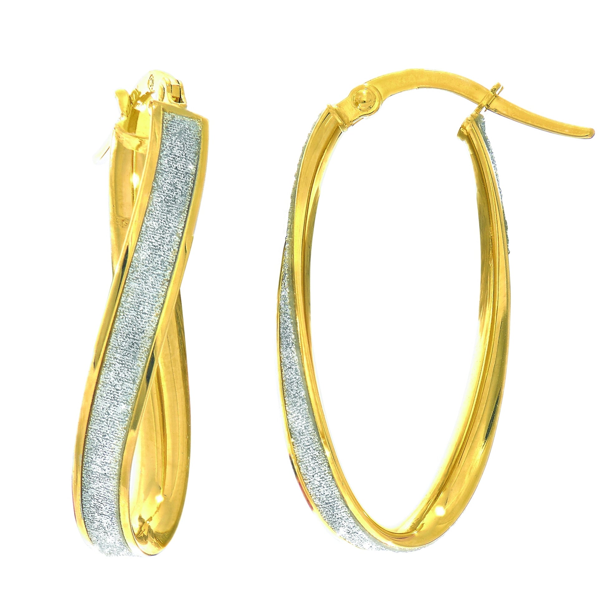 Royal Chain 14K Gold Twisted Oval Glitter Hoop Earring ER2946