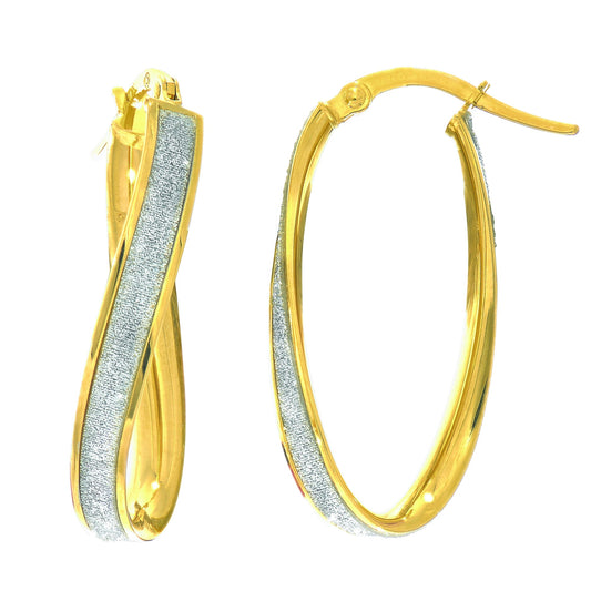 Royal Chain 14K Gold Twisted Oval Glitter Hoop Earring ER2946