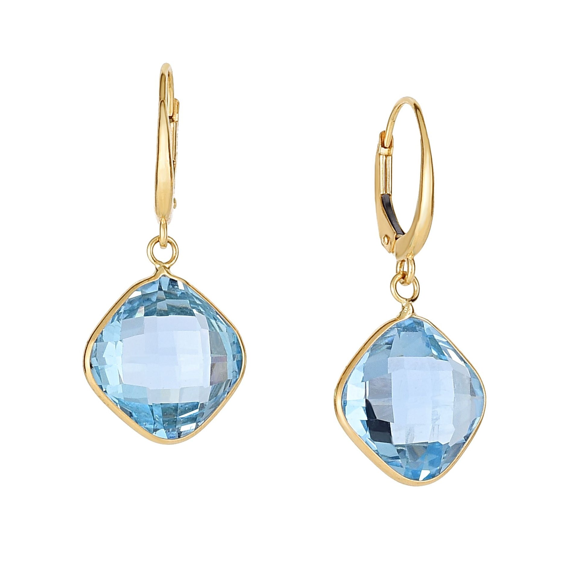 Royal Chain 14K Gold Blue Topaz Cushion Drop Earrings ER5050