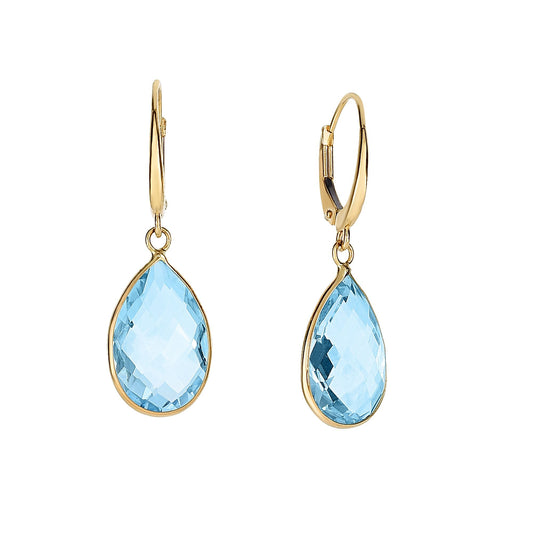Royal Chain 14K Gold Blue Topaz Pear Drop Earrings ER5051