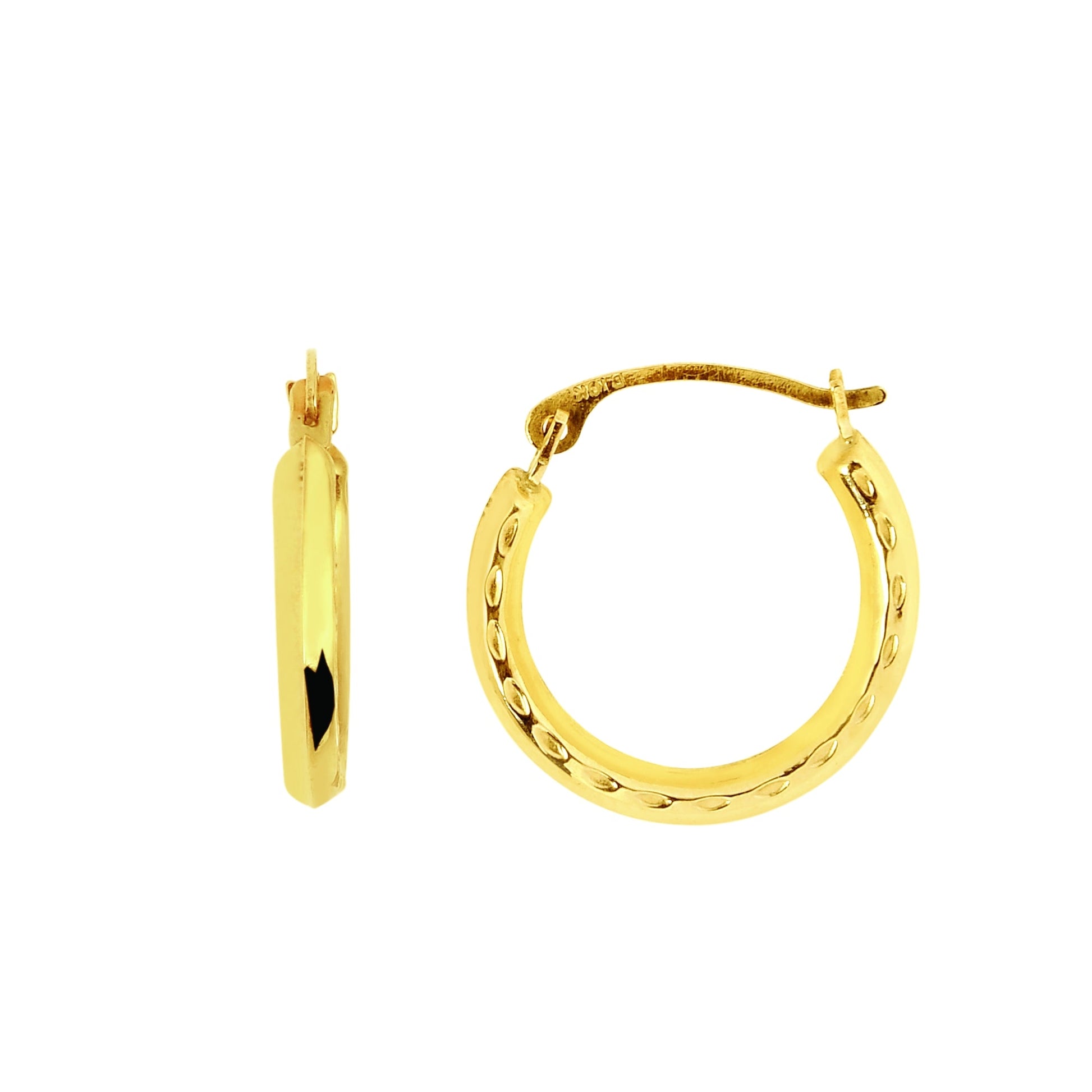 Royal Chain 14K Gold Polished with Diamond Cut Detail Back to Back Hoop Earring ER560