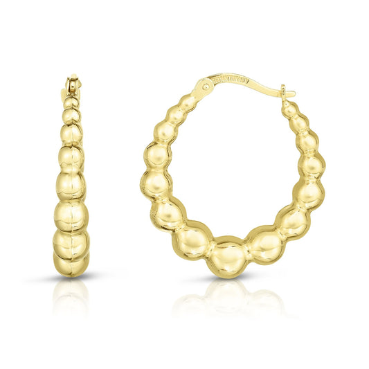 Royal Chain 14K Gold Graduated Puffy Bead Hoop Earring ER6843