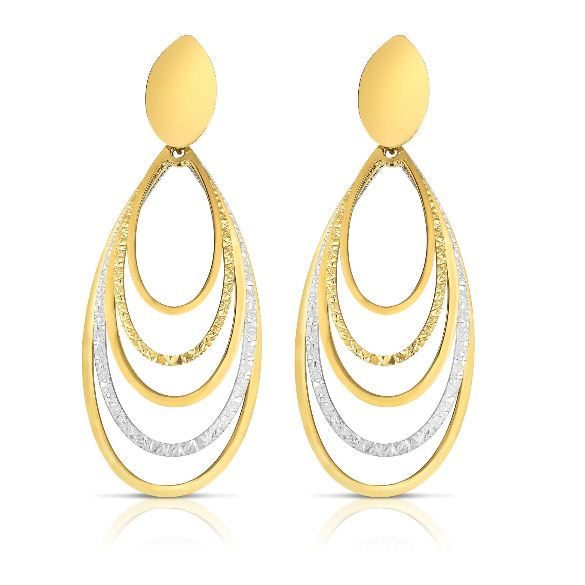 Royal Chain 14K Gold Diamond Cut & Polished Oval Multi-Layered Dangle Earring ER8074
