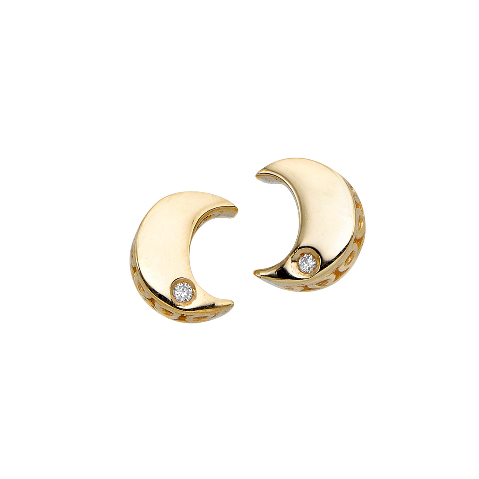 Royal Chain 14K Gold .01ct Diamond Moon Stud Earring ER8794