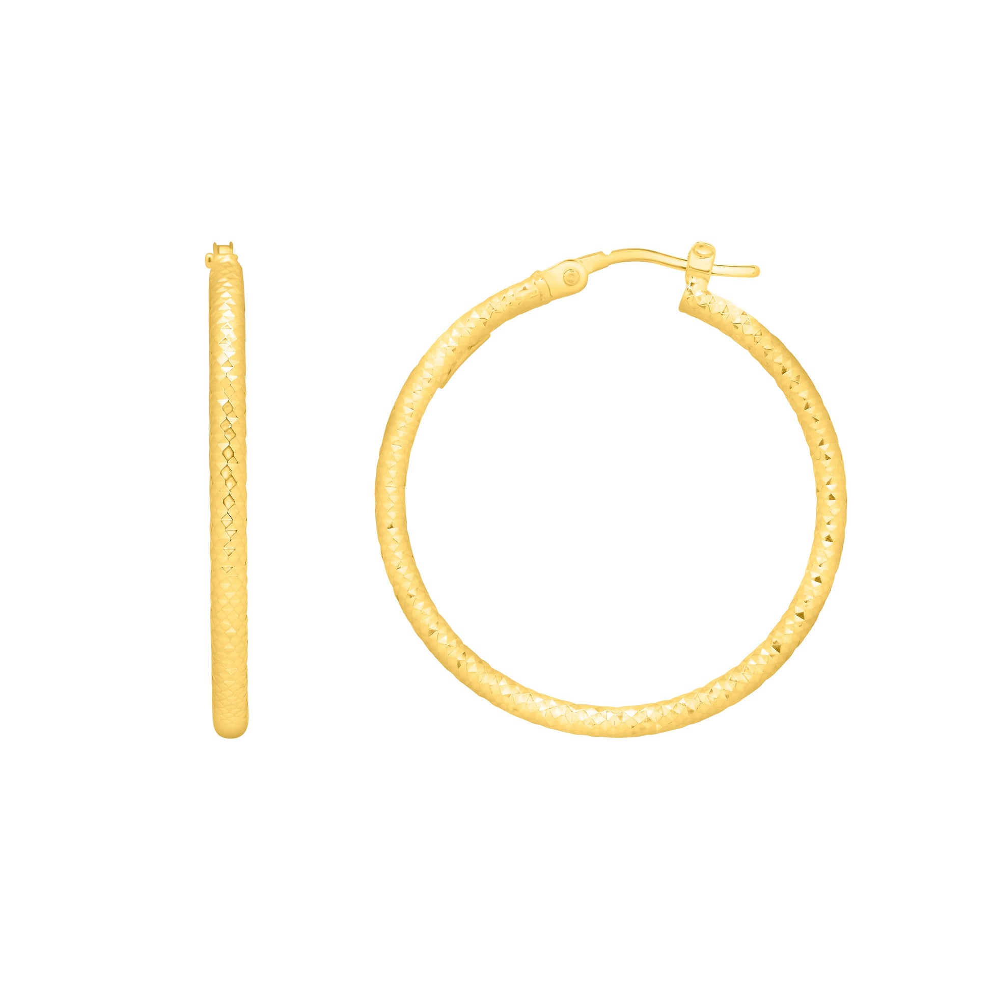 Royal Chain 14K Gold Round Diamond Cut Hoop Earring ER947