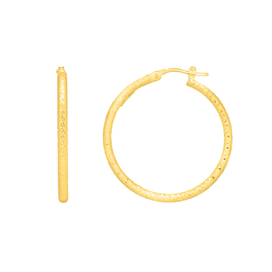 Royal Chain 14K Gold Round Diamond Cut Hoop Earring ER947