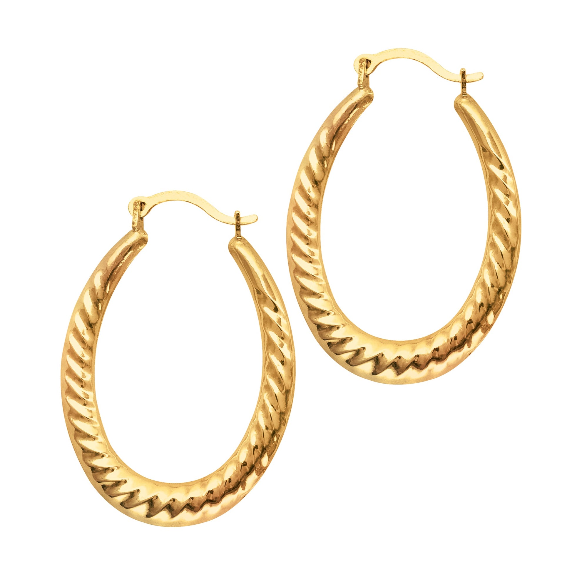 Royal Chain 14K Gold Graduated Oval Twist Back to Back Hoop Earring ER970