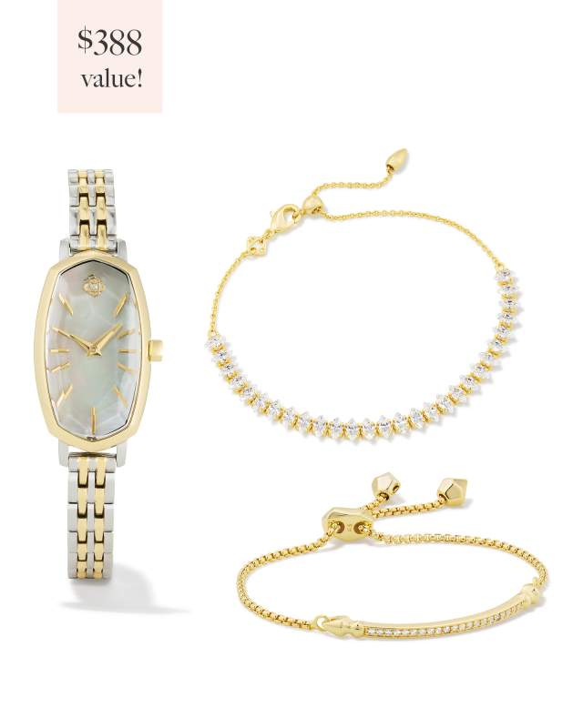 Faceted Two Tone Stainless Steel Elle Watch and Bracelet Gift Set