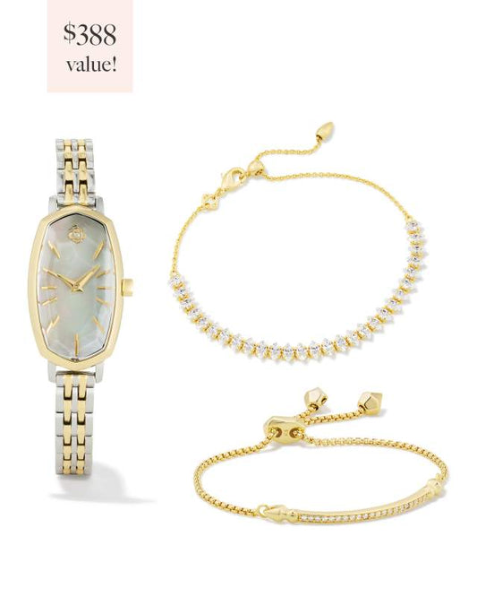 Faceted Two Tone Stainless Steel Elle Watch and Bracelet Gift Set