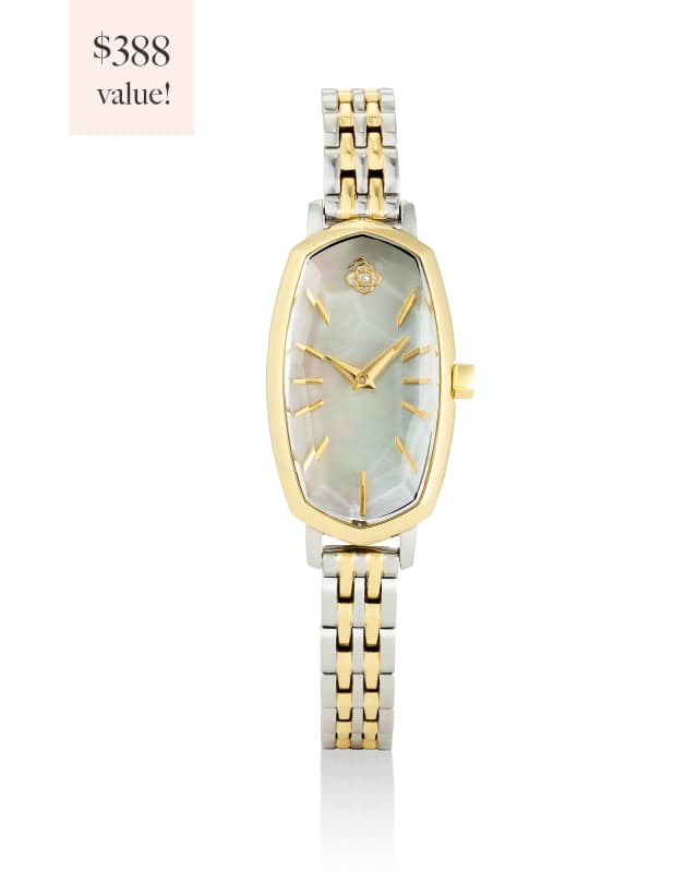 Faceted Two Tone Stainless Steel Elle Watch and Bracelet Gift Set