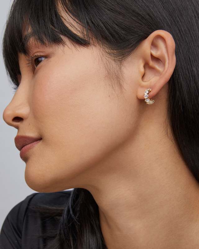 Cailin Gold Crystal Huggie Earrings in White CZ