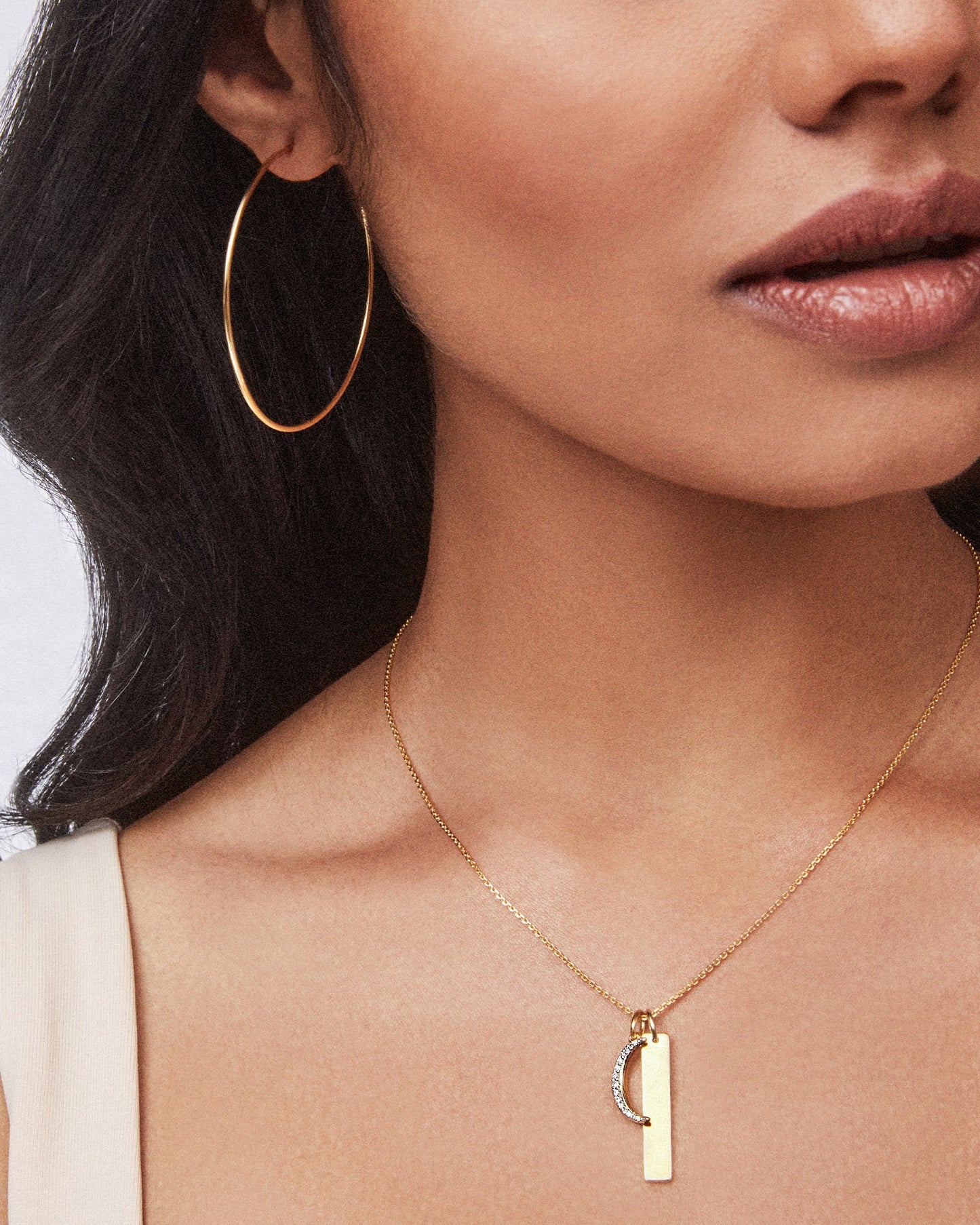 Crescent Moon in 18k Gold Vermeil & Sterling Silver Charm in White Diamond