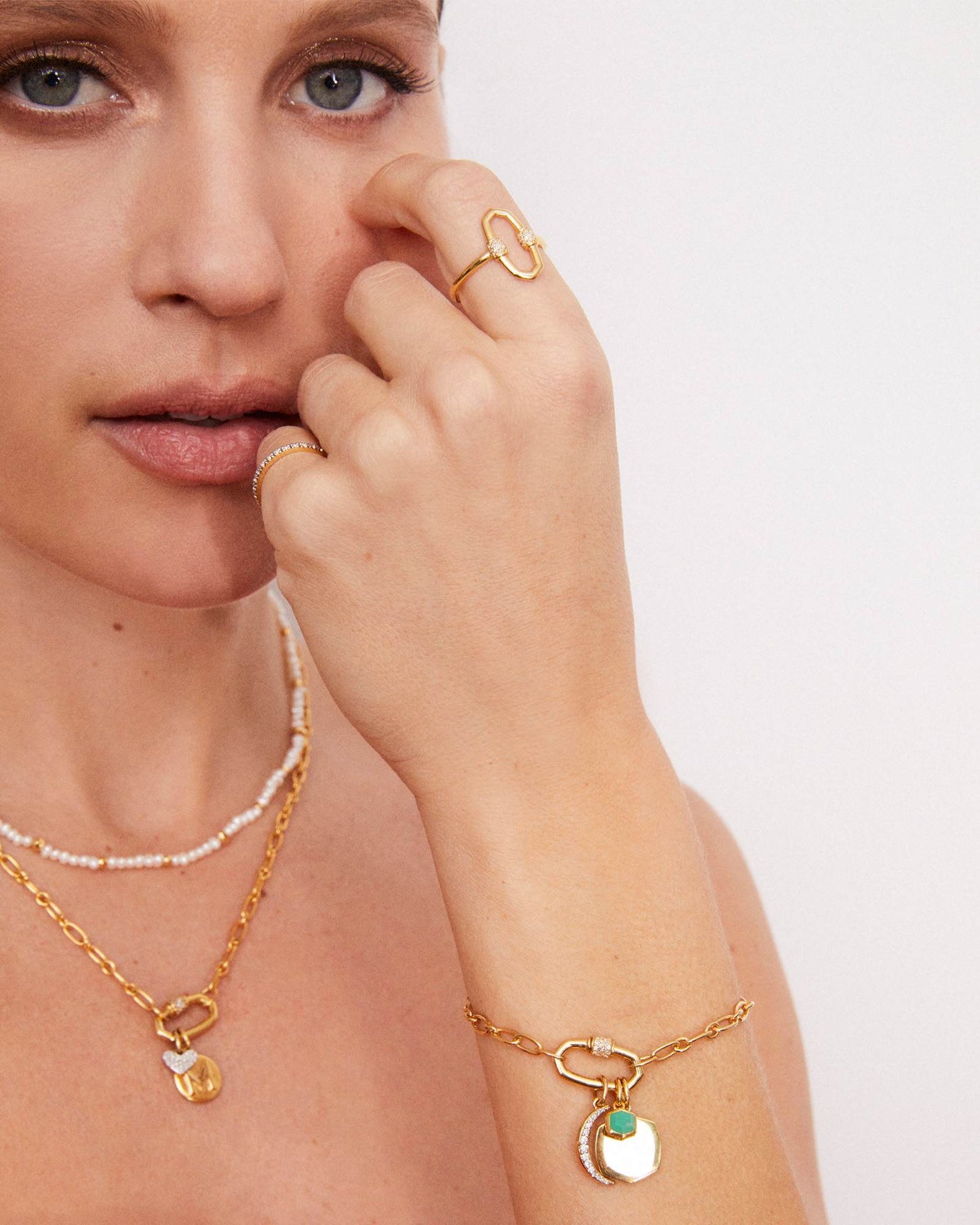 Crescent Moon in 18k Gold Vermeil & Sterling Silver Charm in White Diamond