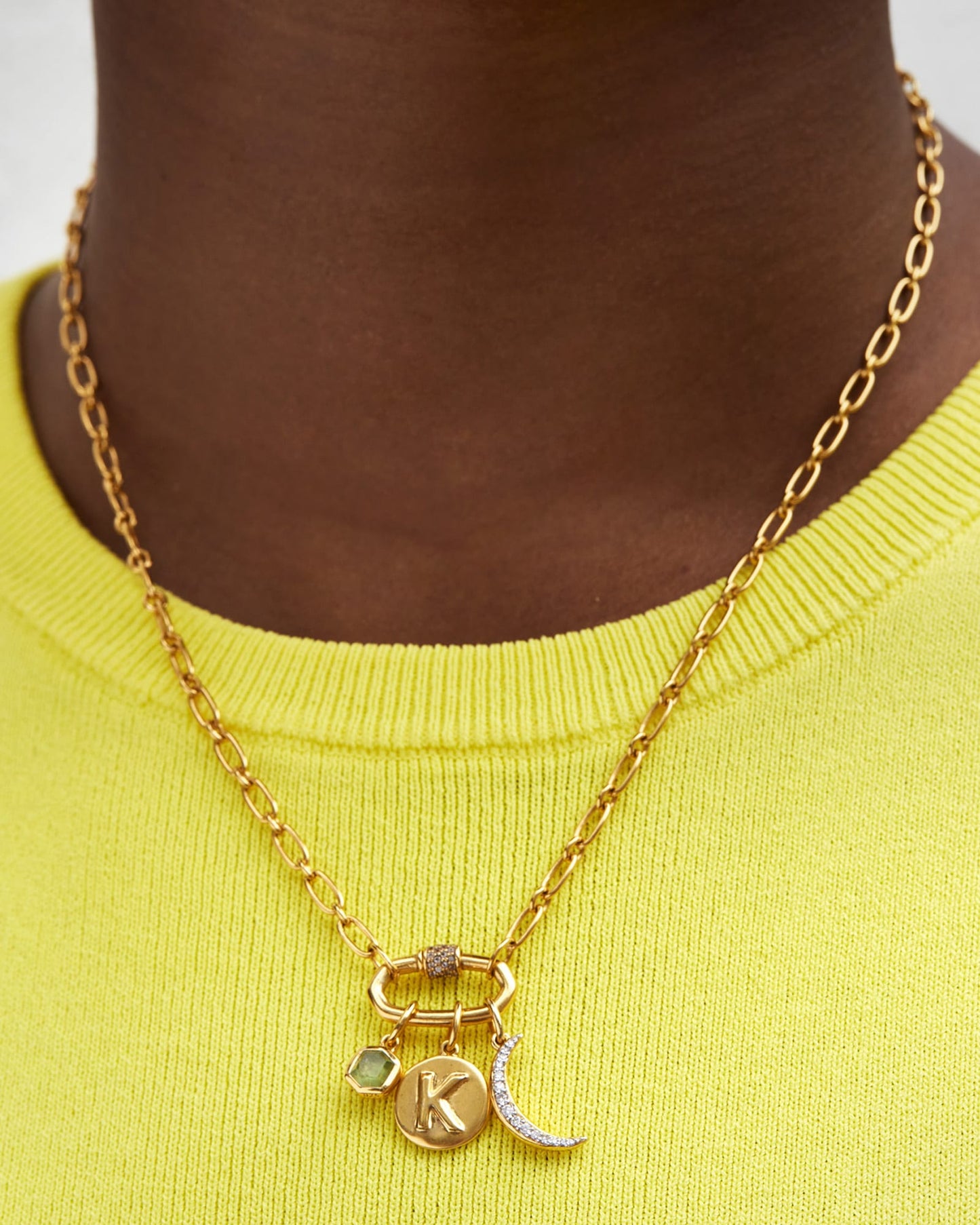 Crescent Moon in 18k Gold Vermeil & Sterling Silver Charm in White Diamond