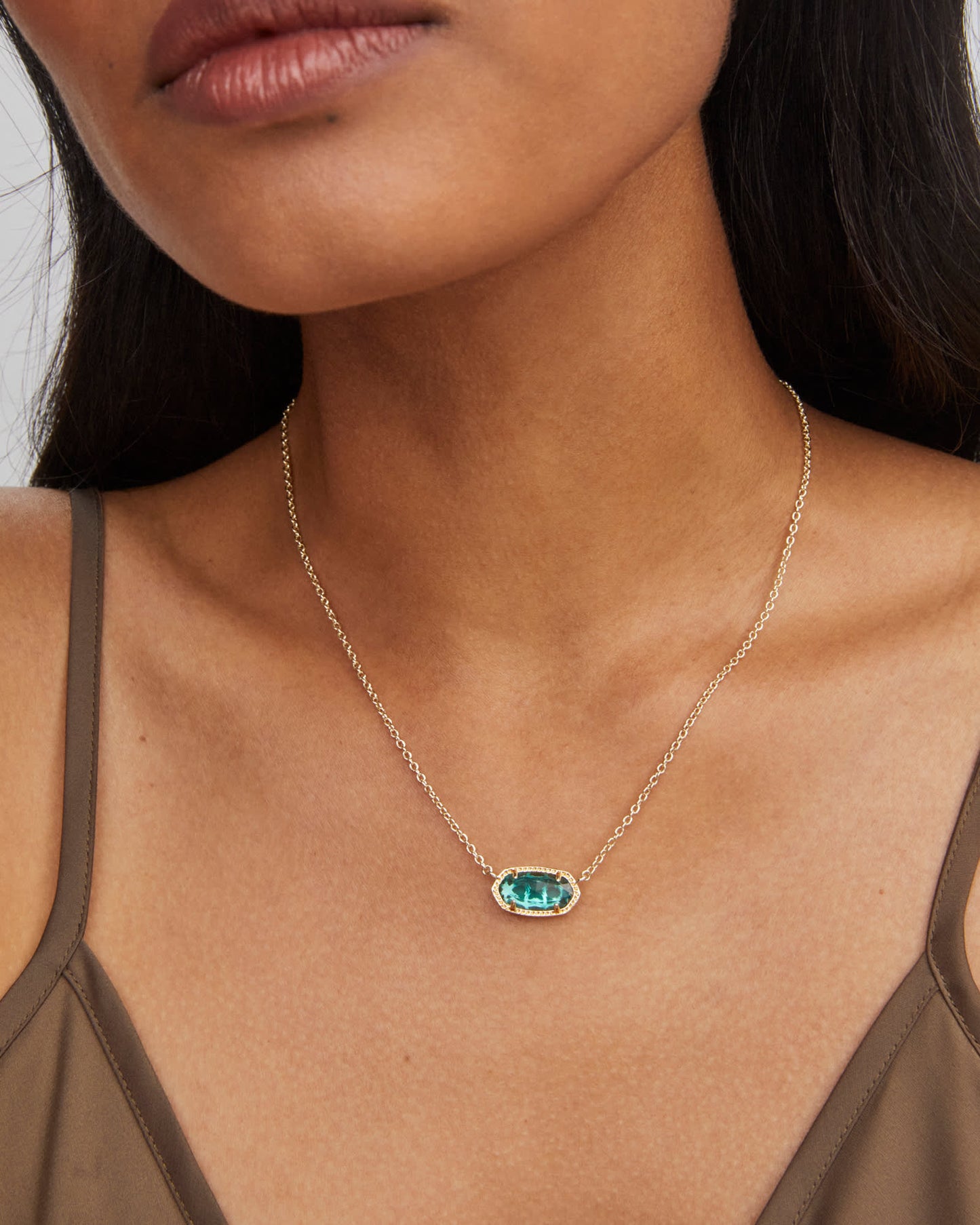 Elisa Gold Pendant Necklace in London Blue Glass