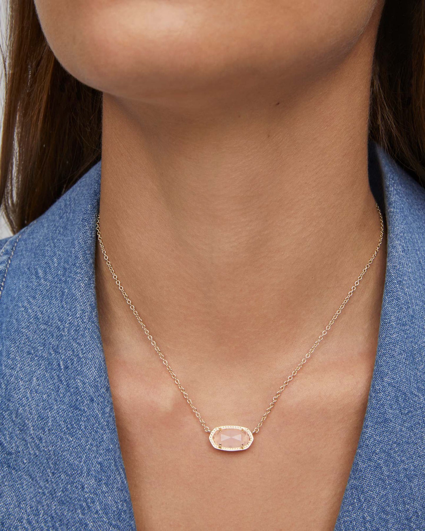 Elisa Gold Pendant Necklace in Rose Quartz