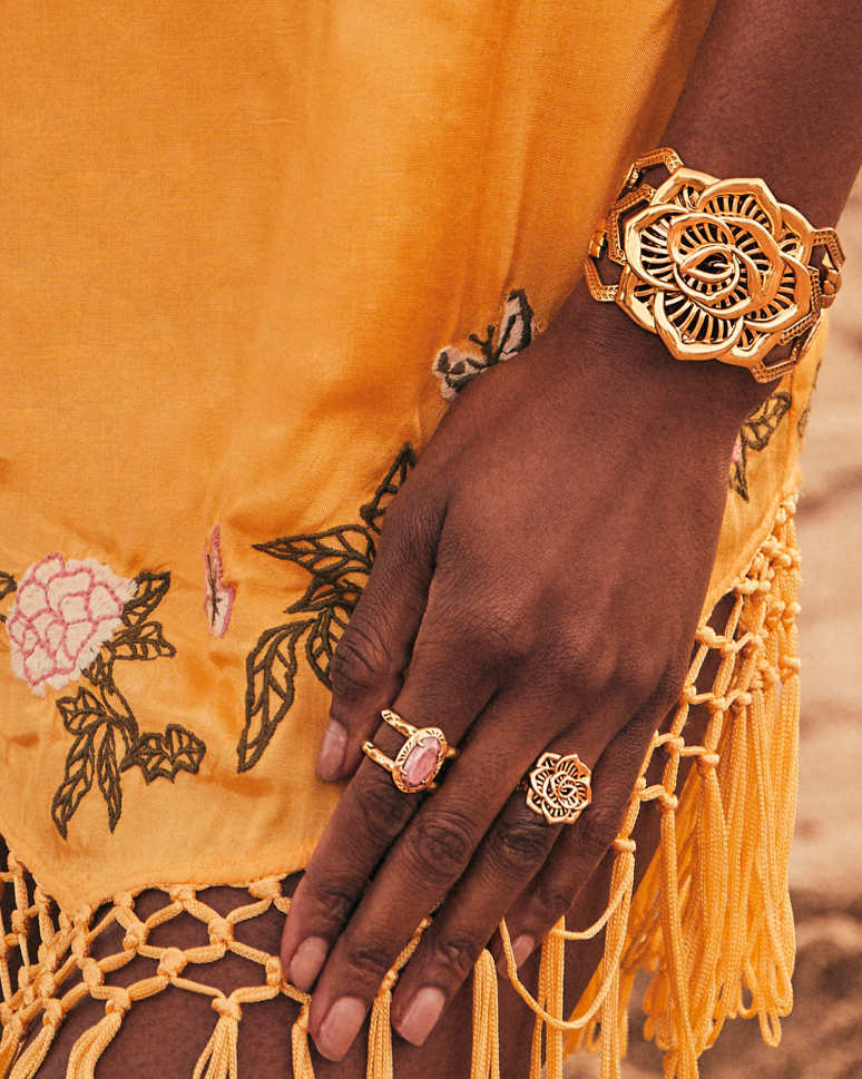 Elyse Vintage Gold Etch Frame Band Ring