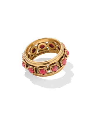 Ida Vintage Gold Band Ring in Bronze Veined Red Magnesite 196088783345
