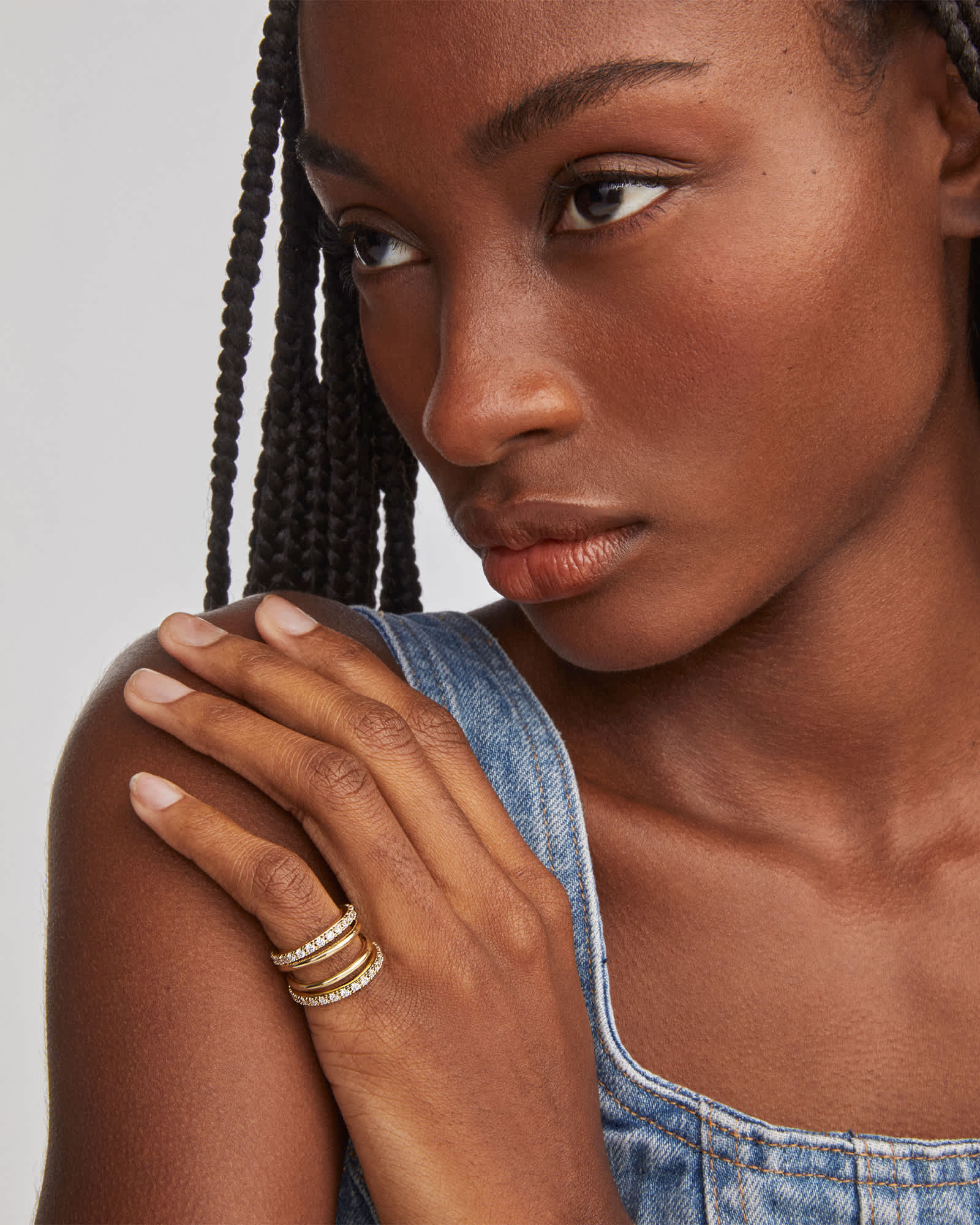 Livy Gold Rings Set of 3 in White Crystal 842177196533