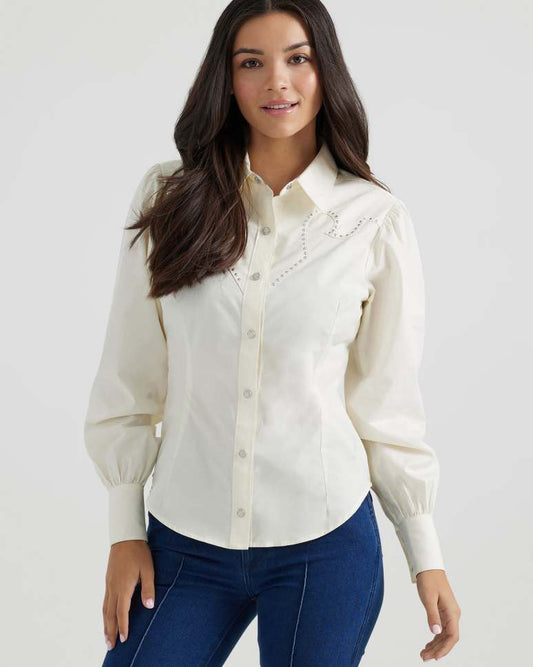 Wrangler® x Yellow Rose by Kendra Scott Puff Sleeve Rodeo Shirt 196458414466