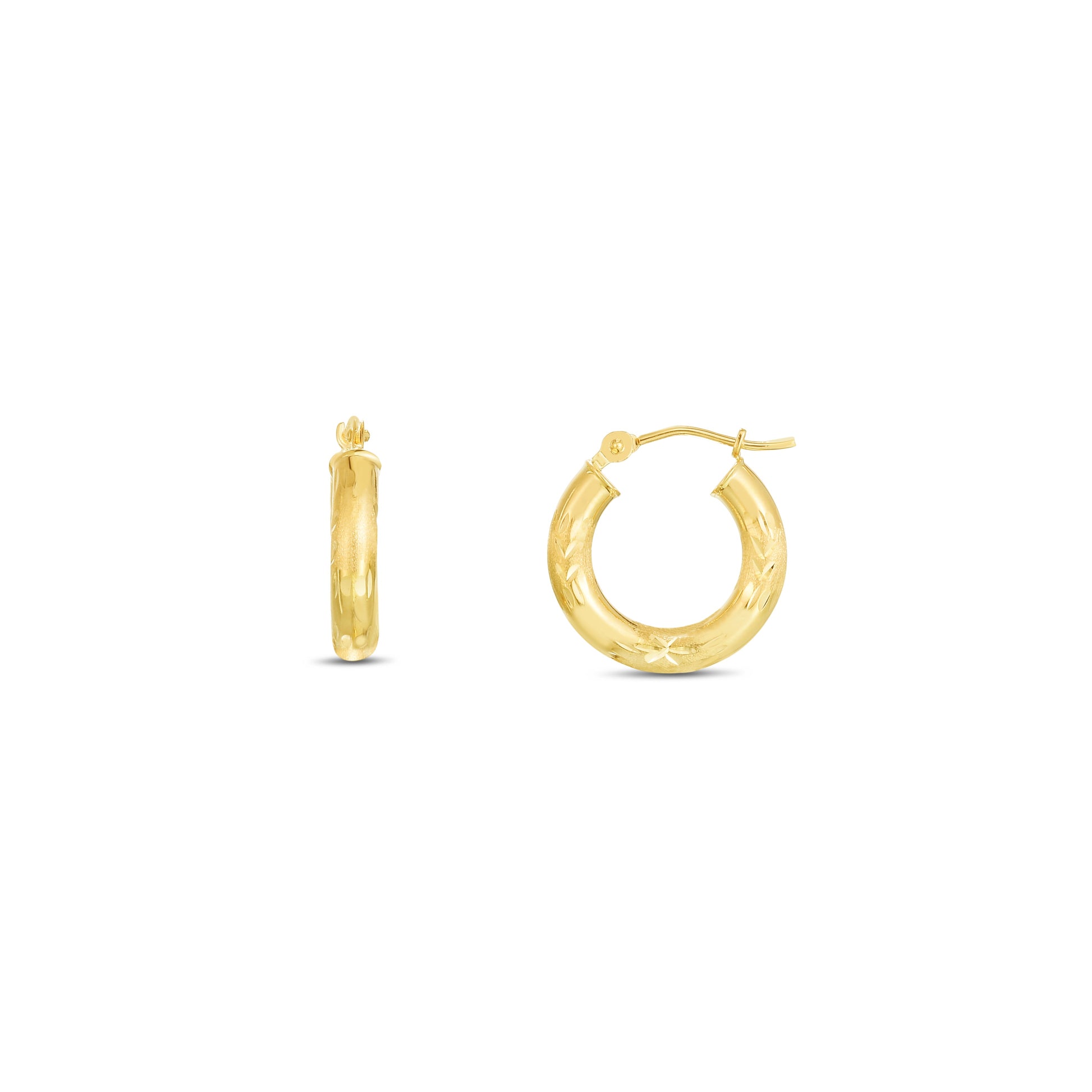 Royal Chain 14K Yellow Gold 3mm Diamond Cut & Polished Design Hoop Earring LT201
