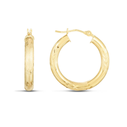 Royal Chain 14K Yellow Gold 3mm Diamond Cut & Polished Design Hoop Earring LT201