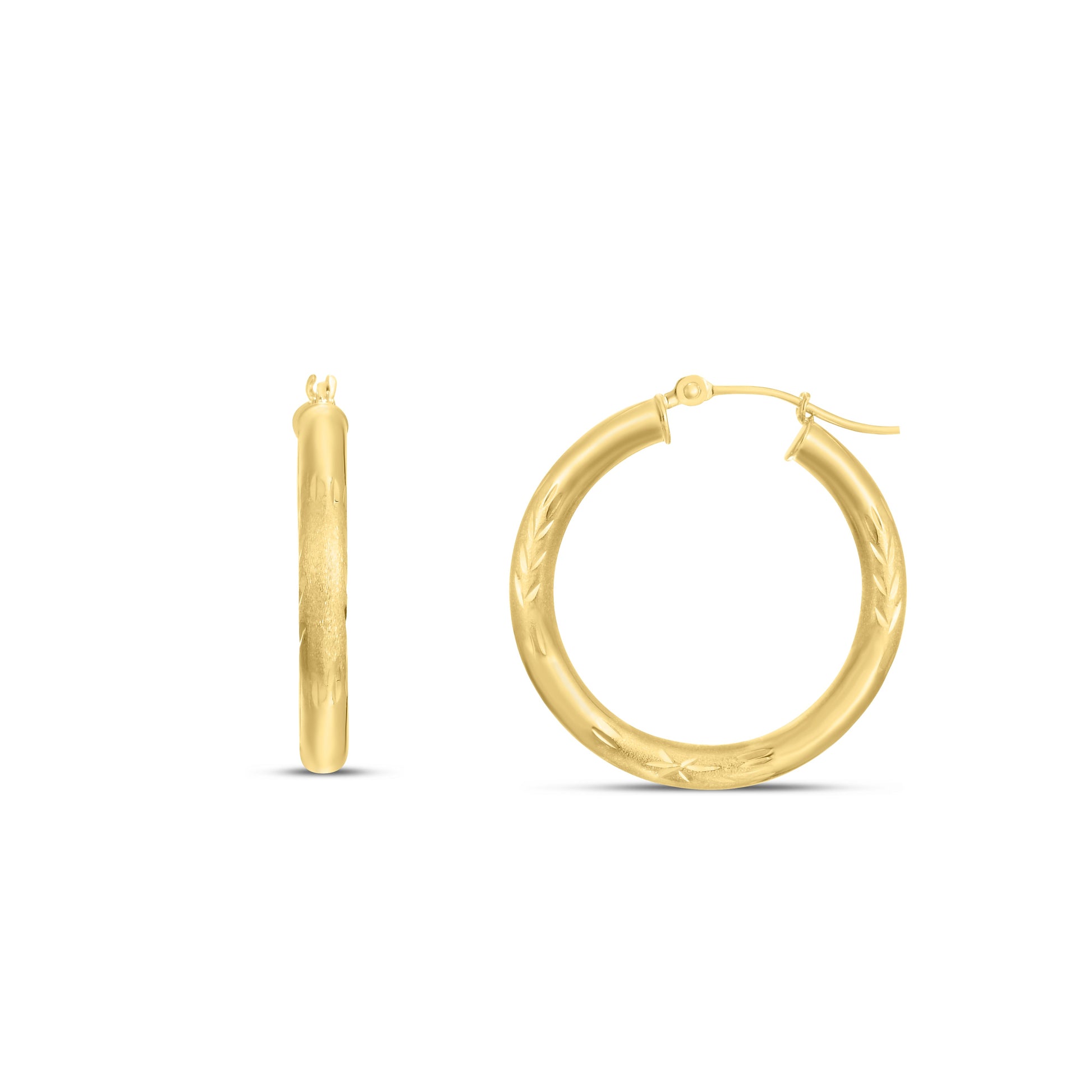 Royal Chain 14K Yellow Gold 3mm Diamond Cut & Polished Design Hoop Earring LT201