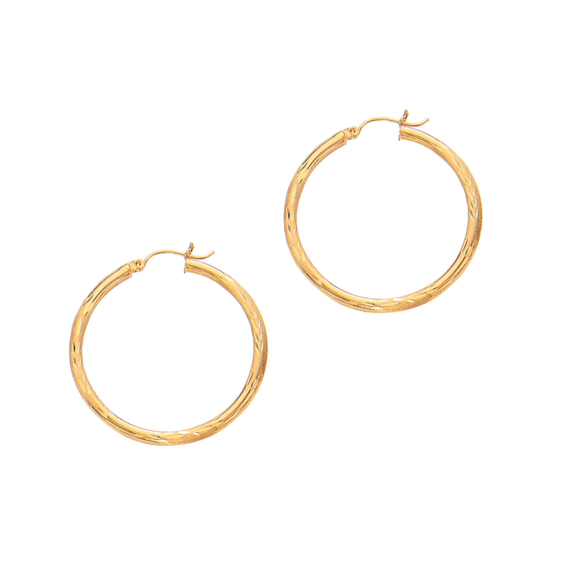 Royal Chain 14K Yellow Gold 3mm Diamond Cut & Polished Design Hoop Earring LT201