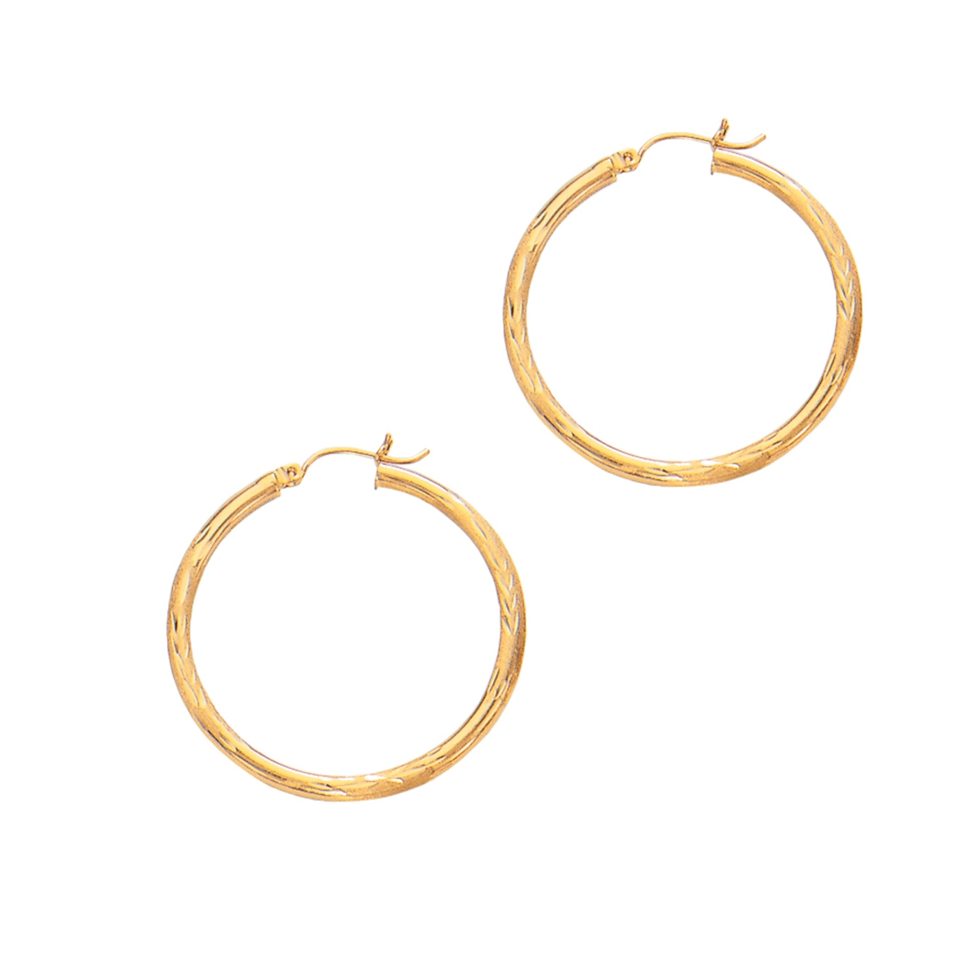 Royal Chain 14K Yellow Gold 2x25mm Diamond Cut & Polished Design Hoop Earring LT270