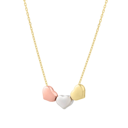 Royal Chain 14K Gold Tri-Color Triple Heart Necklace MC17097