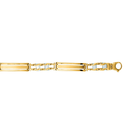 Royal Chain 14K Yellow & White Gold Railroad Link Bracelet with Lobster Clasp N1060