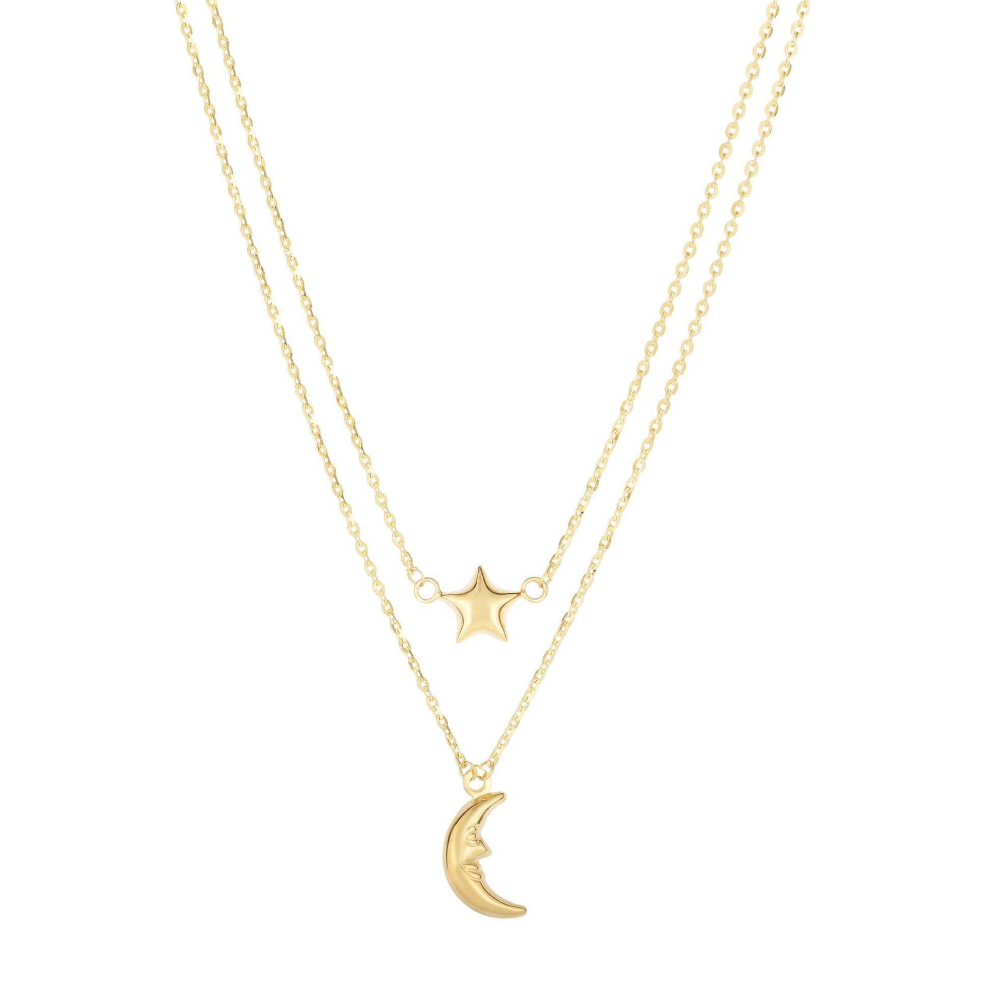 Royal Chain 14K Gold Polished Moon & Star Multi-Strand Necklace N3774
