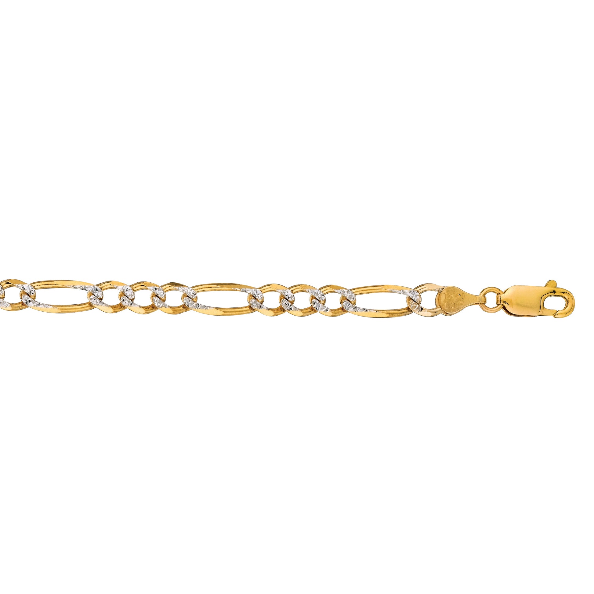 Royal Chain 14K Gold 7mm White Pave Figaro Chain PAVE180