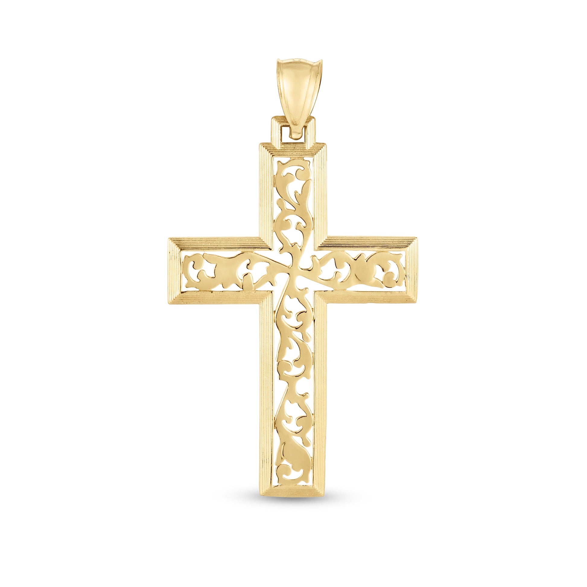 Royal Chain 14K Gold Vine Cross Pendant PD3750