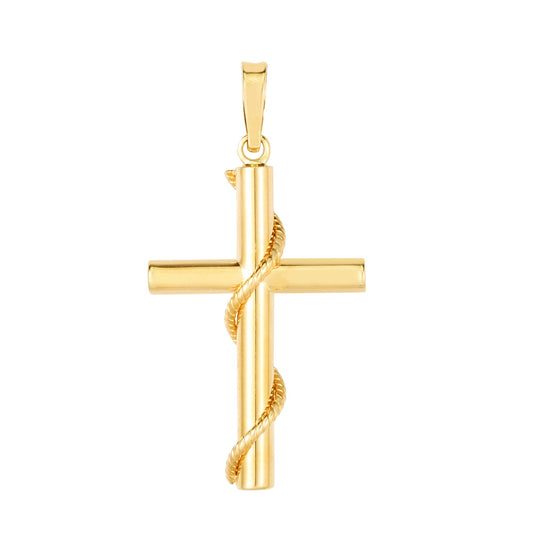 Royal Chain 14K Gold Tube Cross with Rope Detail PD9921