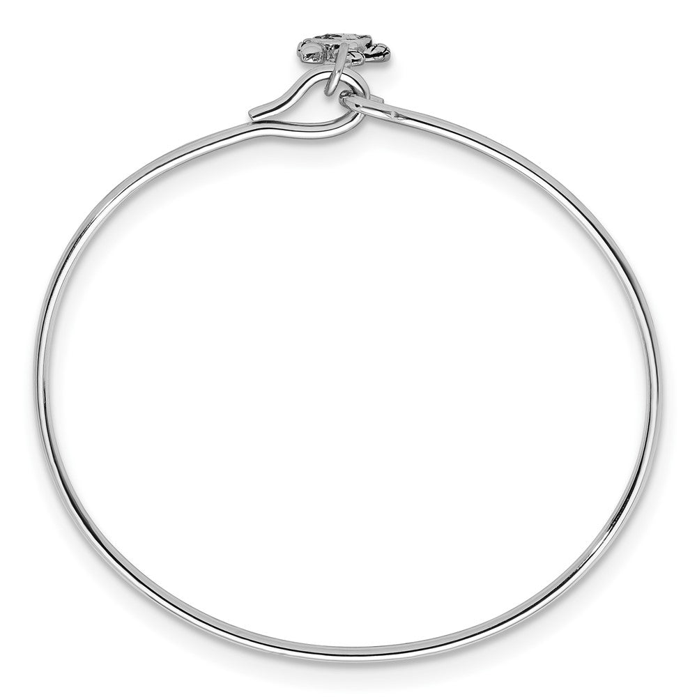 Sterling Silver Rhodium-plated Polished and Antiqued Thin Dangle Blue Crystal Turtle Hook Bangle PLB-395