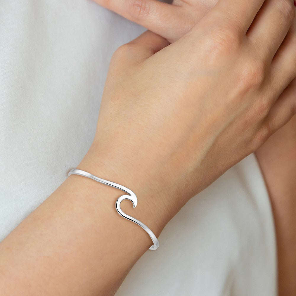 Sterling Silver Rhodium-plated Polished Wave Bangle PLB-631