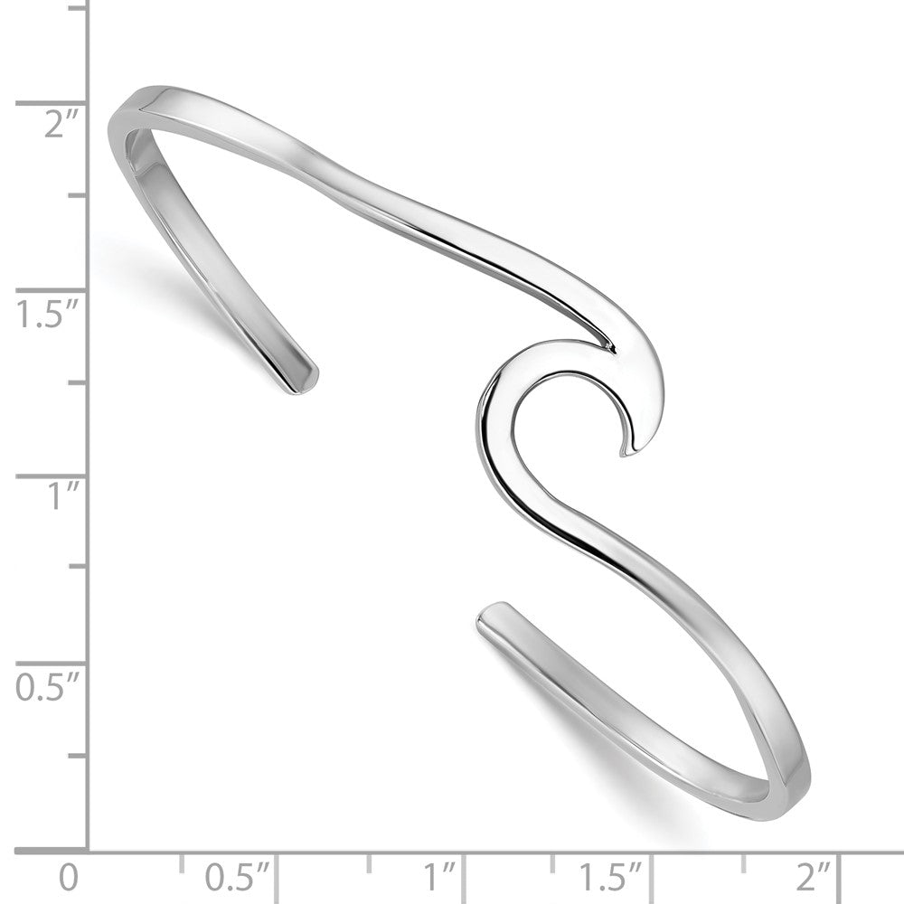 Sterling Silver Rhodium-plated Polished Wave Bangle PLB-631