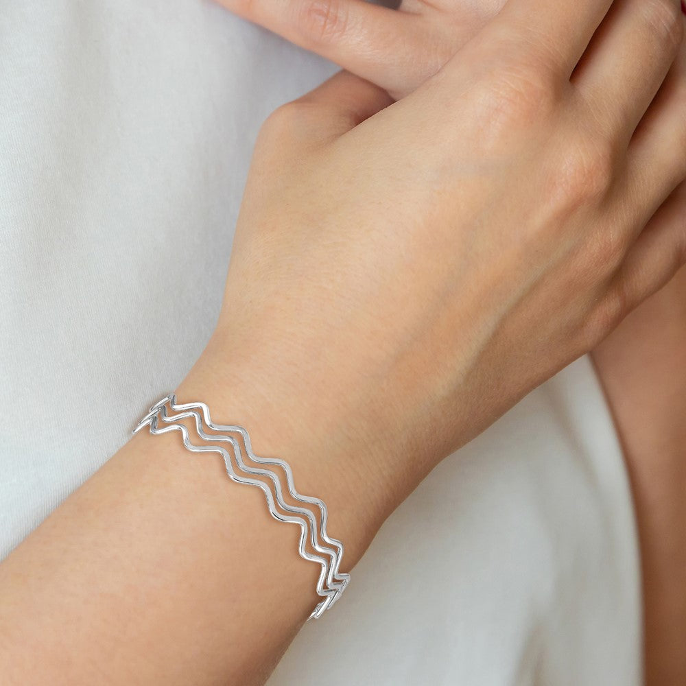 Sterling Silver Rhodium-plated Polished Multi Wave Bangle PLB-663