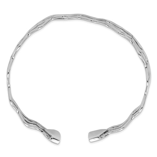 Sterling Silver Rhodium-plated Polished Multi Wave Bangle PLB-663