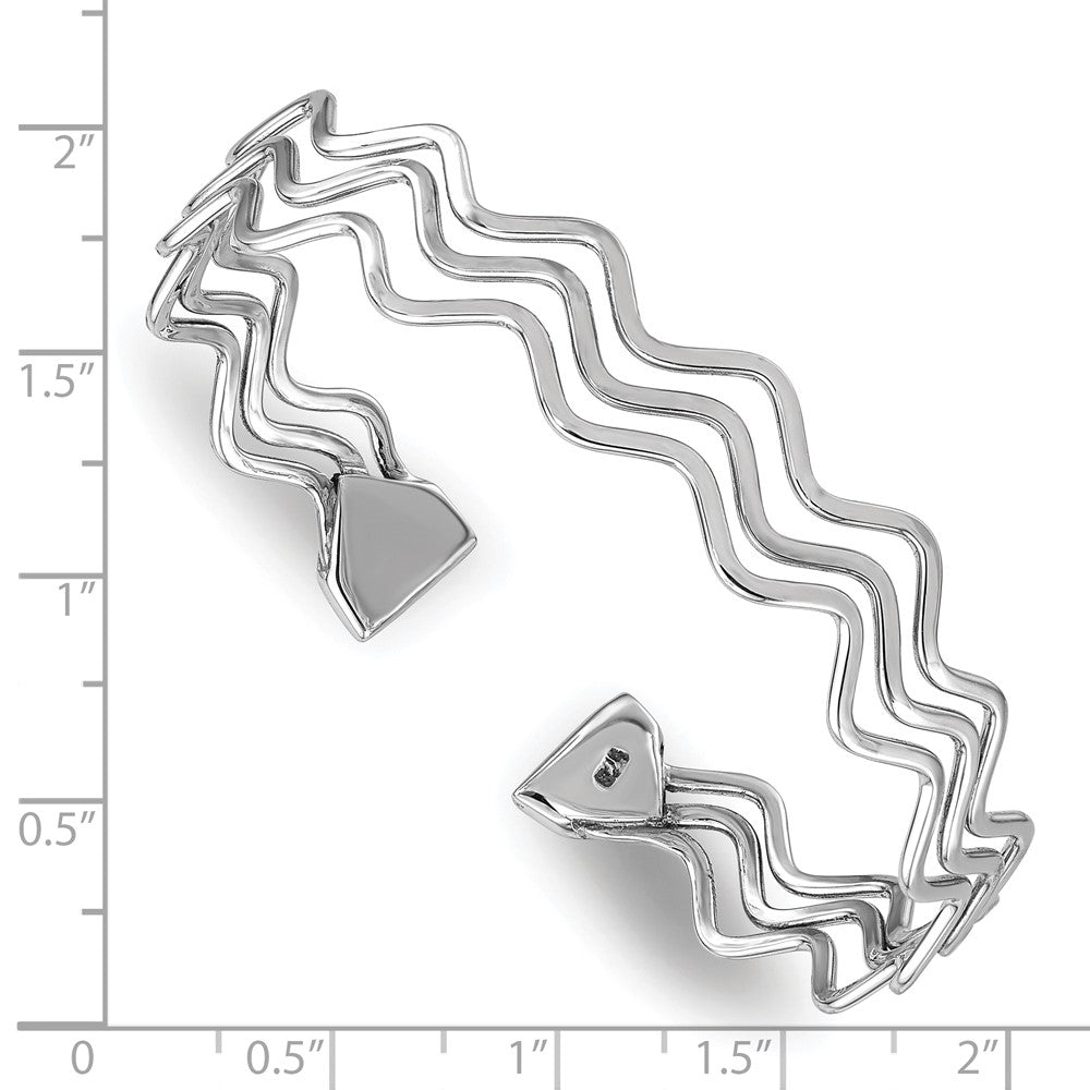 Sterling Silver Rhodium-plated Polished Multi Wave Bangle PLB-663