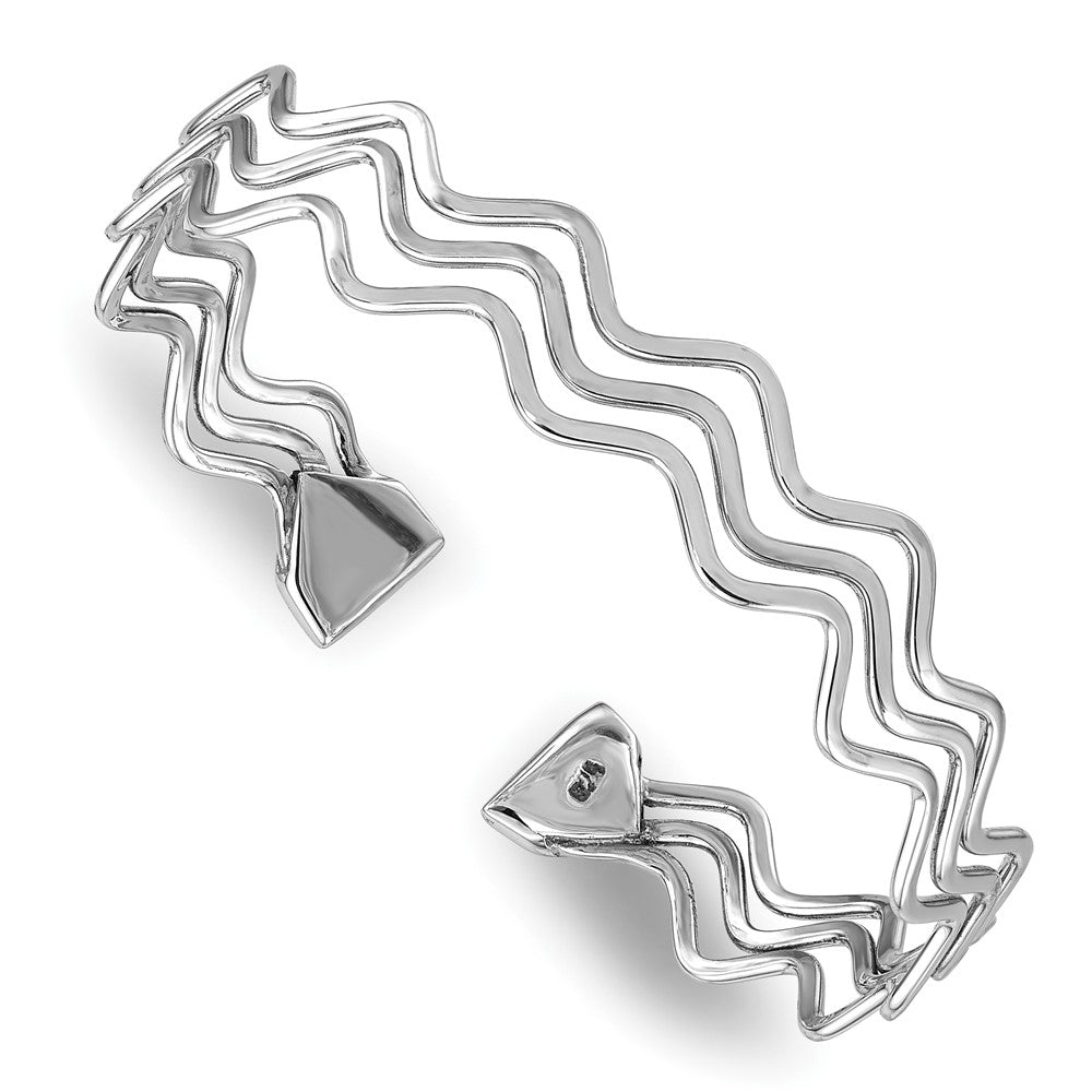 Sterling Silver Rhodium-plated Polished Multi Wave Bangle PLB-663