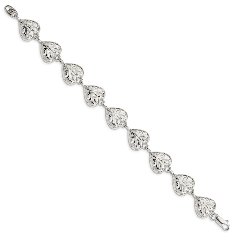 Sterling Silver Fancy Filigree Heart 7 inch Bracelet QA47-7