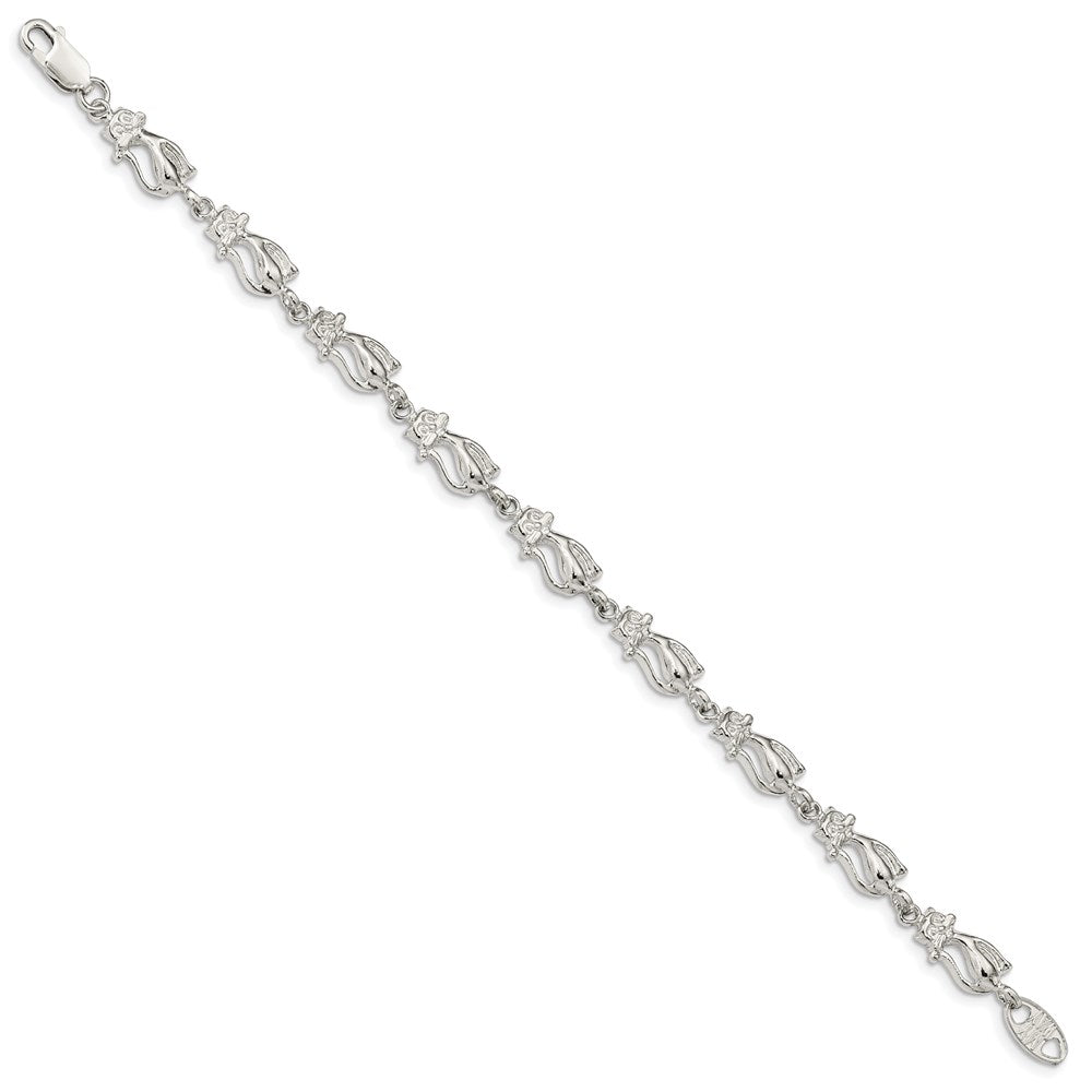 Sterling Silver Cats Bracelet QA7-7