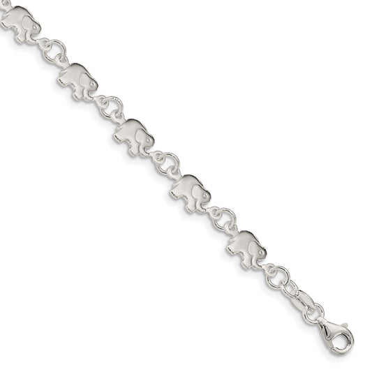 Sterling Silver Polished Elephant Bracelet QA70-7.5