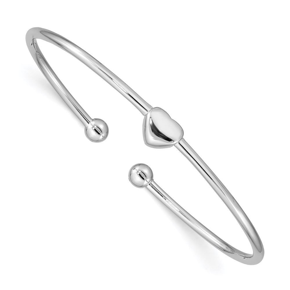 Sterling Silver Rhodium-plated Heart Cuff Bangle QB1002